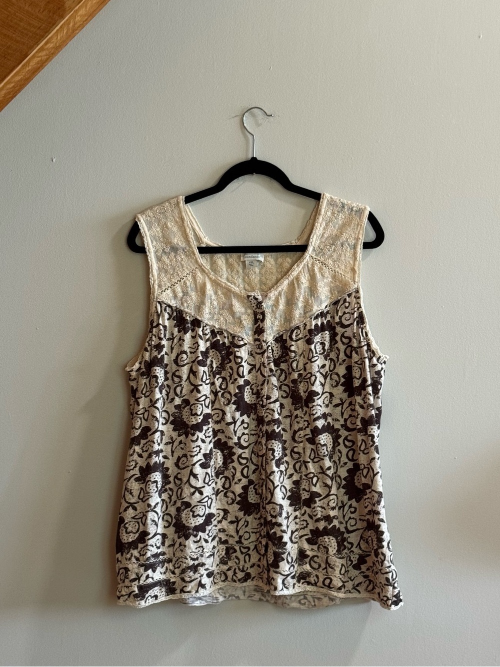Sundance Lace Yoke Floral Print Tank Top XXL Boho Cottagecore